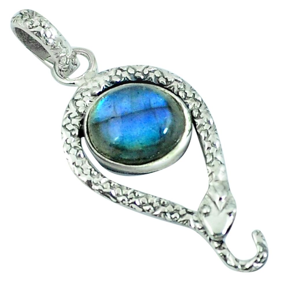 Natural blue labradorite 925 sterling silver snake pendant jewelry m67514