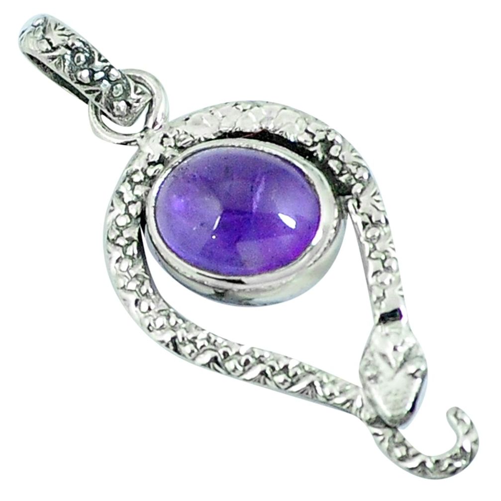 Natural purple amethyst 925 sterling silver snake pendant jewelry m67516