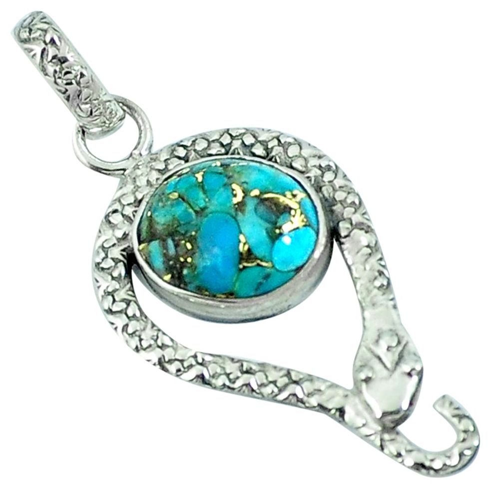 Blue copper turquoise 925 sterling silver snake pendant jewelry m67517