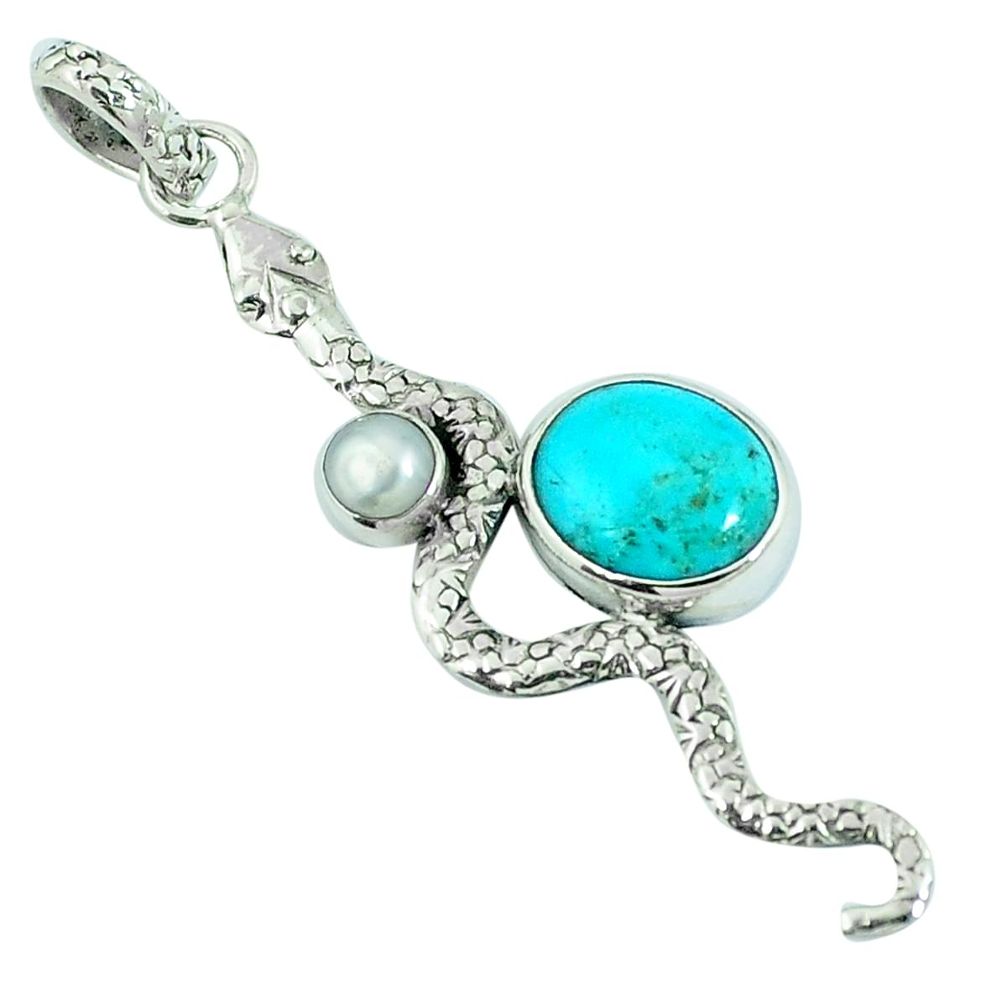 Green arizona mohave turquoise pearl 925 silver snake pendant jewelry m67527