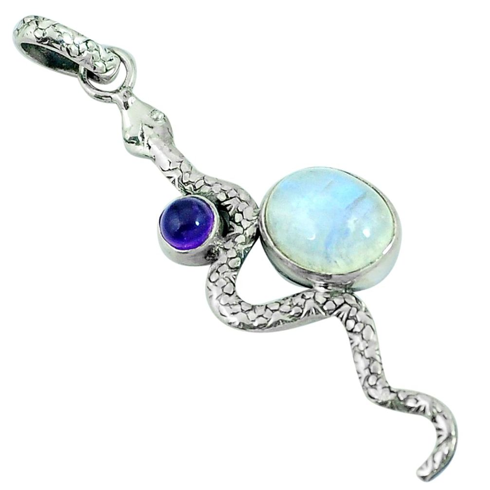 Natural rainbow moonstone amethyst 925 silver snake pendant m67528