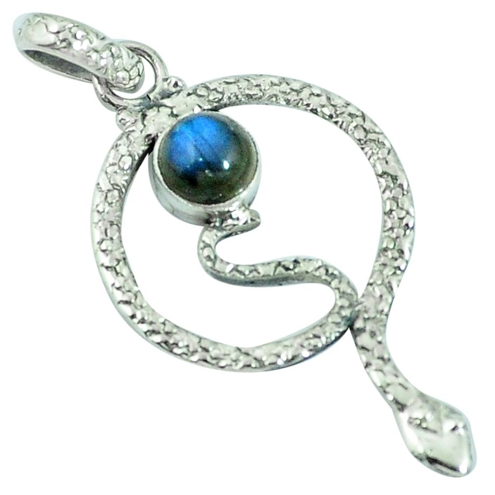 Natural blue labradorite 925 sterling silver snake pendant jewelry m67535