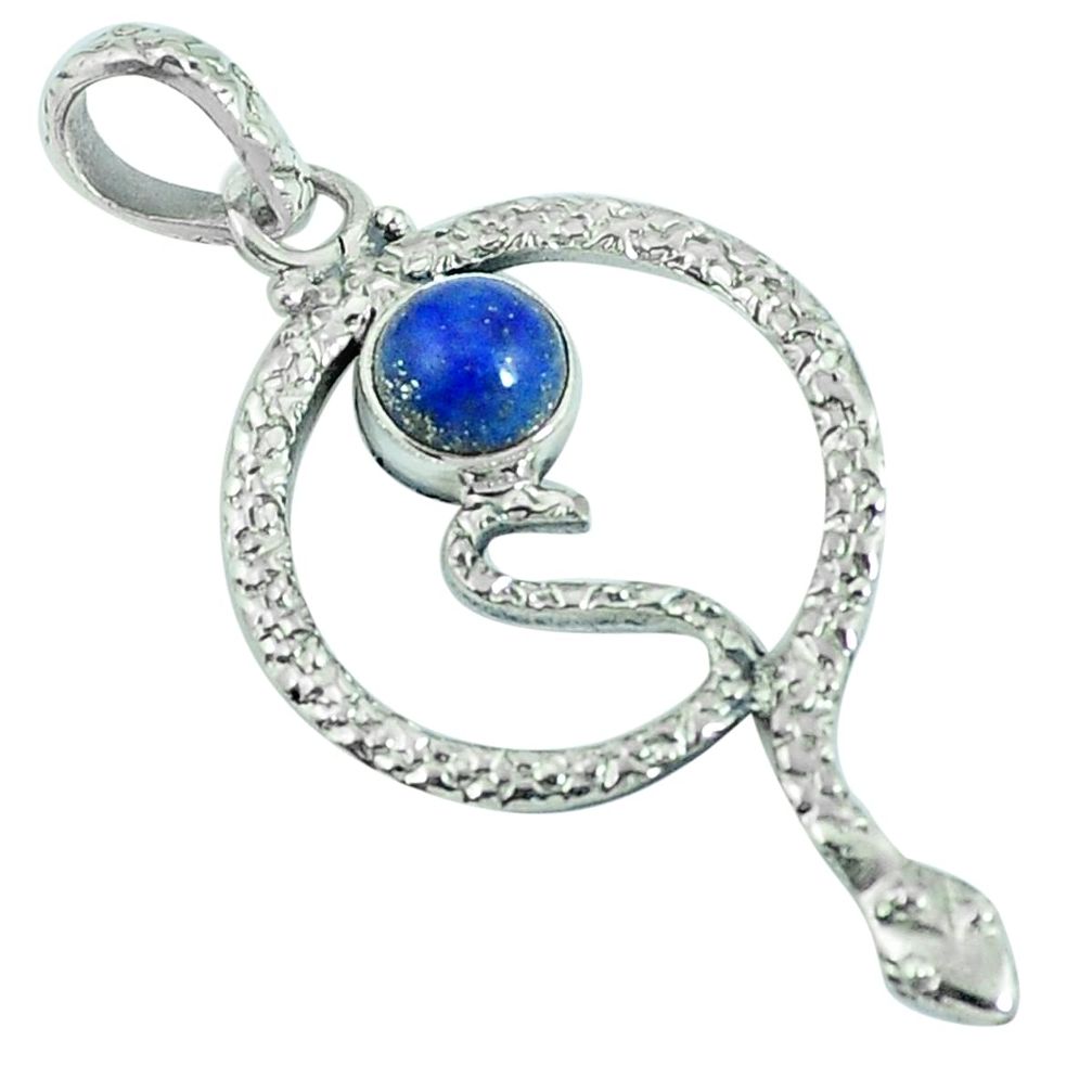 925 sterling silver natural blue lapis lazuli round shape snake pendant m67537