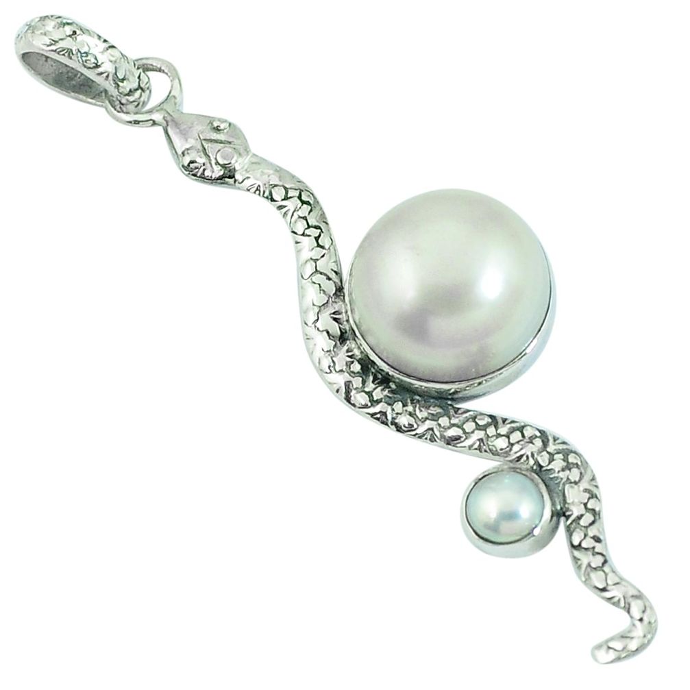 925 sterling silver natural white pearl snake pendant jewelry m67544