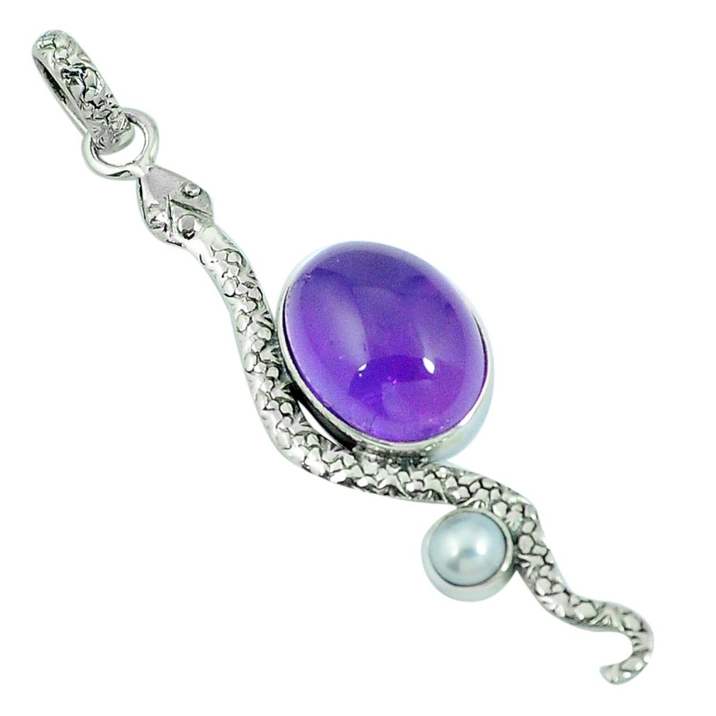 Natural purple amethyst pearl 925 sterling silver snake pendant m67547