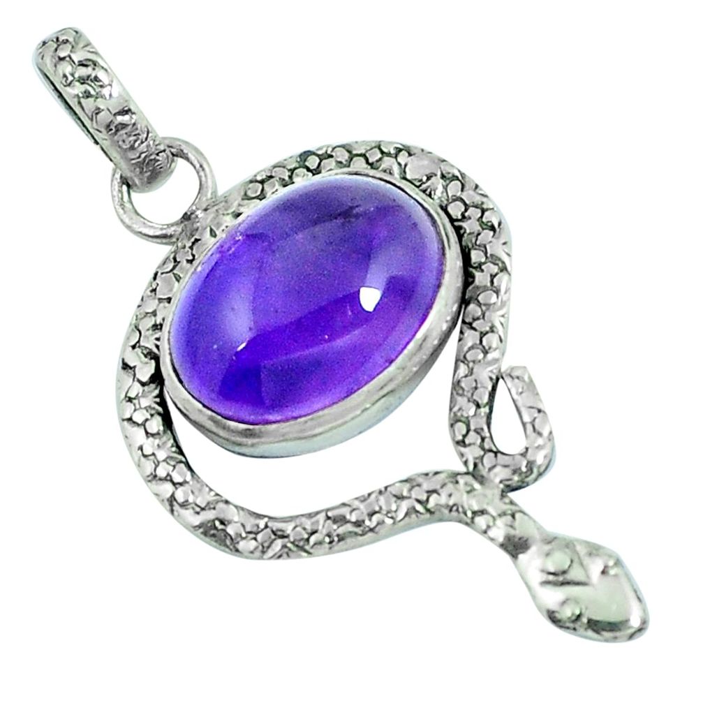 Natural purple amethyst 925 sterling silver snake pendant jewelry m67548