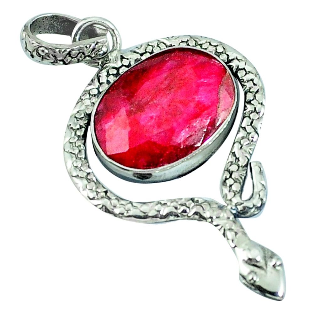 Natural red ruby 925 sterling silver snake pendant jewelry m67549