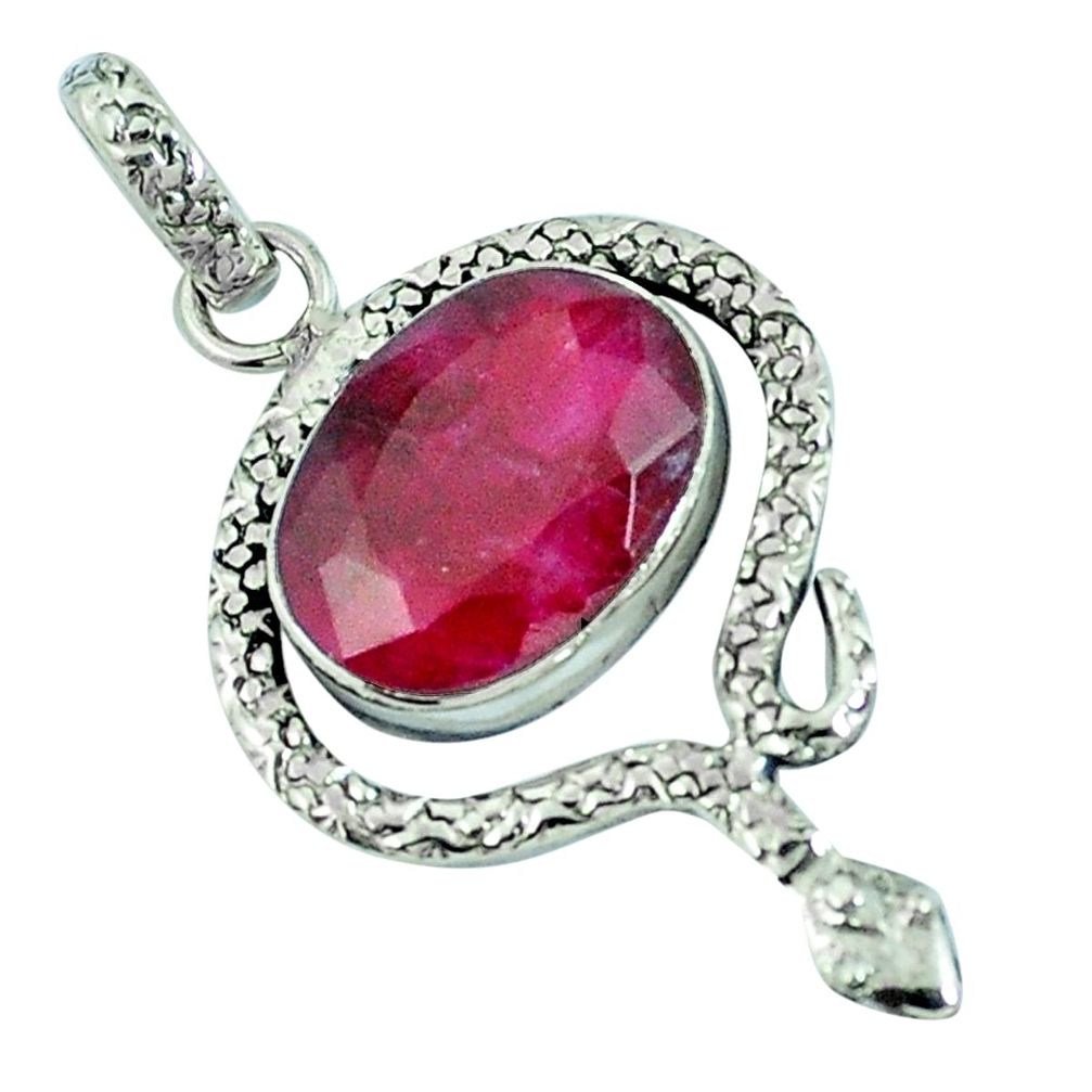 Natural red ruby 925 sterling silver snake pendant jewelry m67550