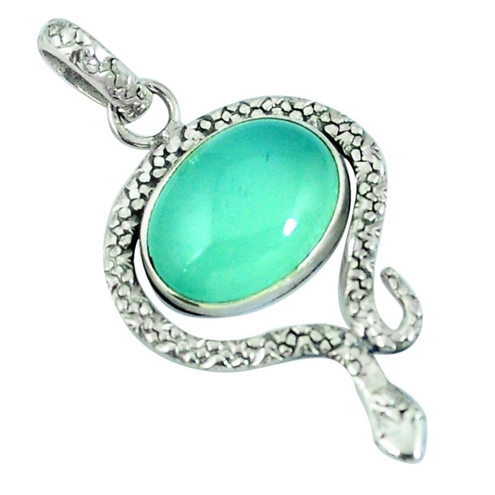 Natural aqua chalcedony 925 sterling silver snake pendant jewelry m67555