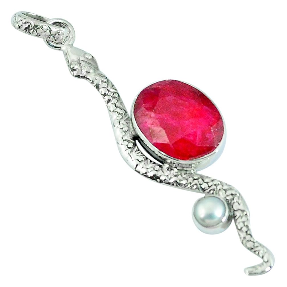 Natural red ruby pearl 925 sterling silver snake pendant jewelry m67565