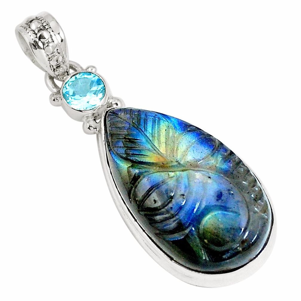 Natural blue labradorite topaz 925 sterling silver pendant jewelry m67856