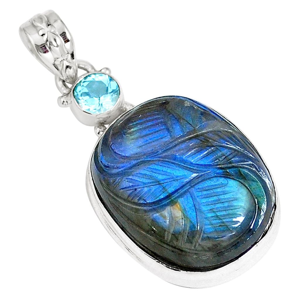 925 sterling silver natural blue labradorite topaz round pendant m67859