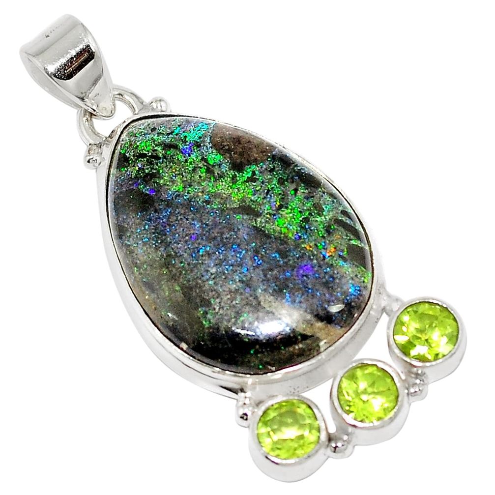 Natural black honduran matrix opal green peridot 925 silver pendant m67865