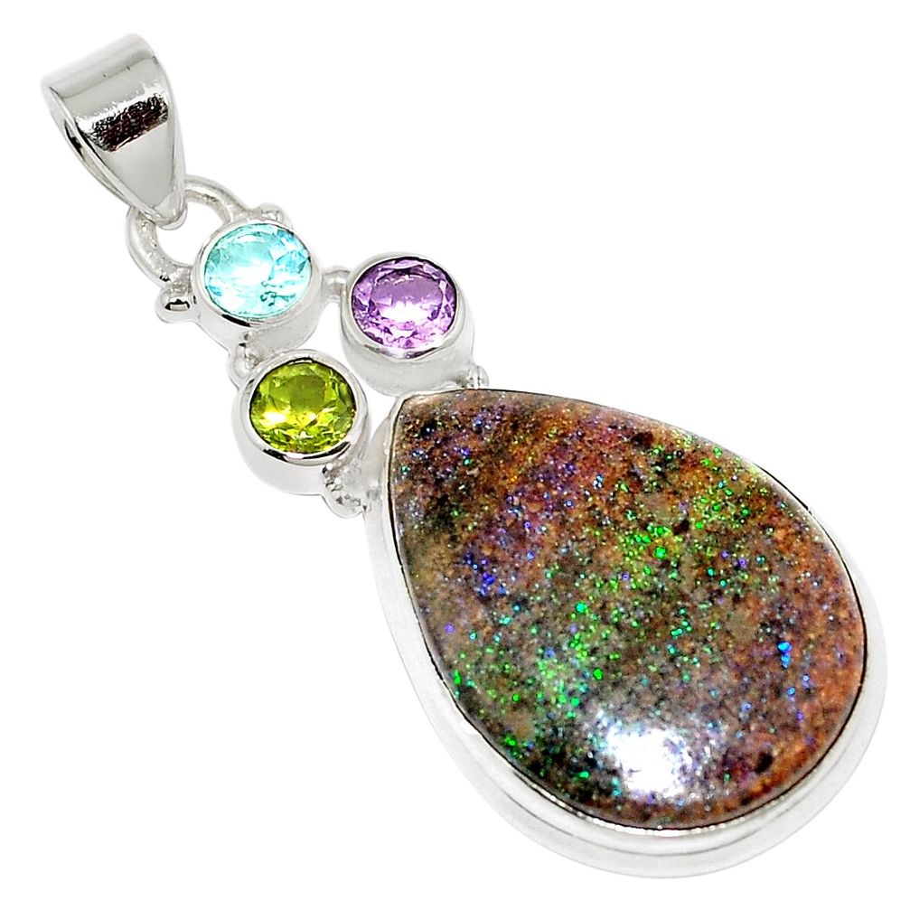 Natural black honduran matrix opal amethyst topaz 925 silver pendant m67867