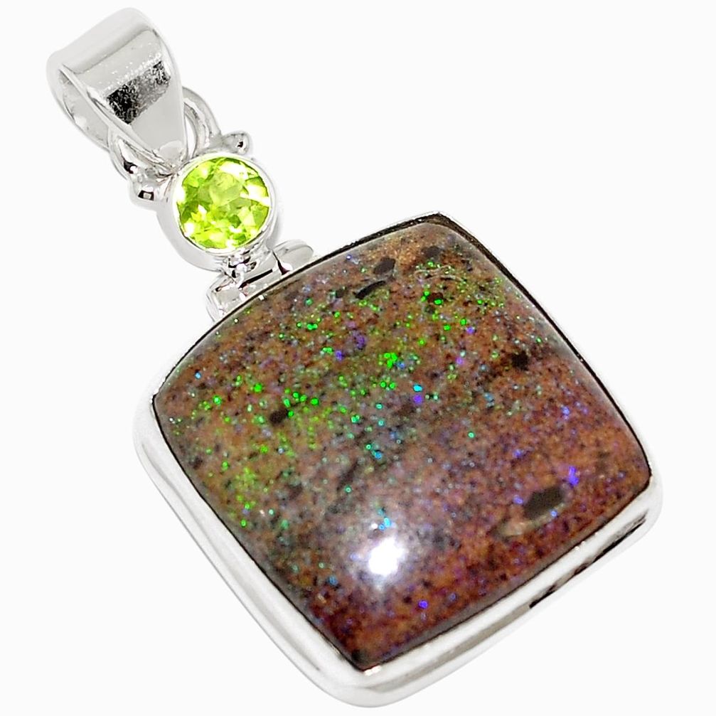 925 silver natural black honduran matrix opal peridot pendant m67872