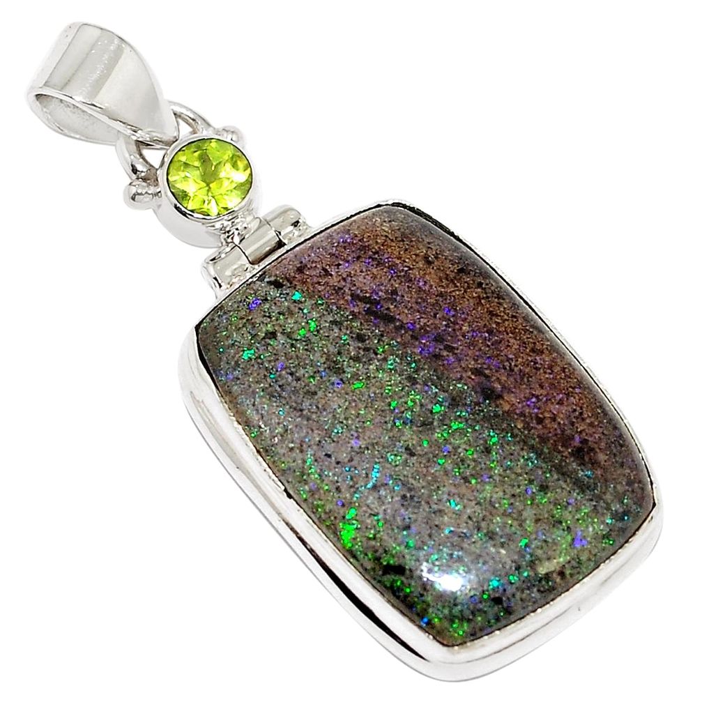 Natural black honduran matrix opal peridot 925 silver pendant m67874