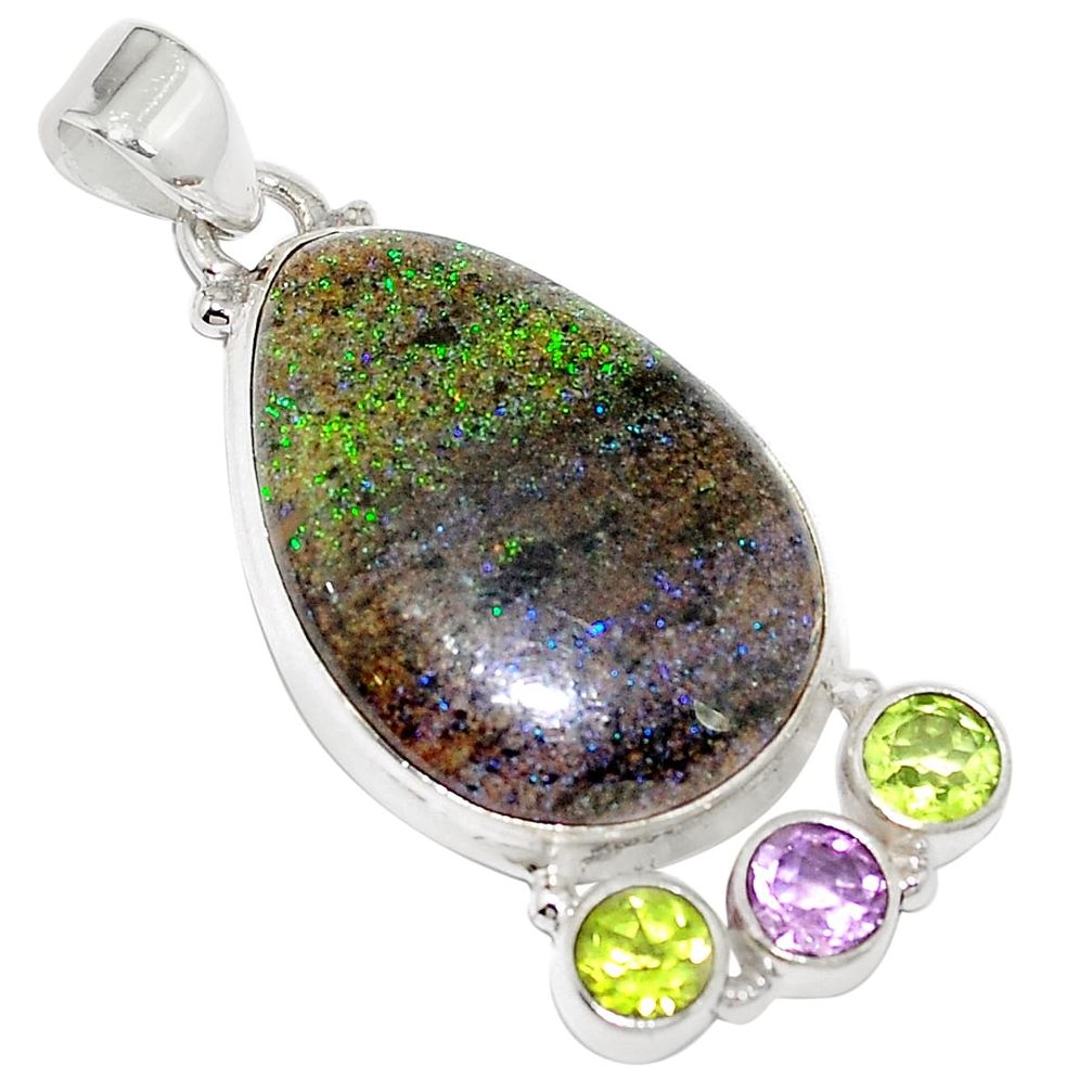 925 silver natural black honduran matrix opal amethyst peridot pendant m67880