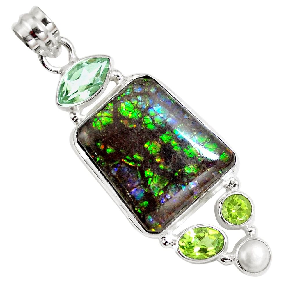 925 silver natural multi color ammolite (canadian) peridot pendant m67884