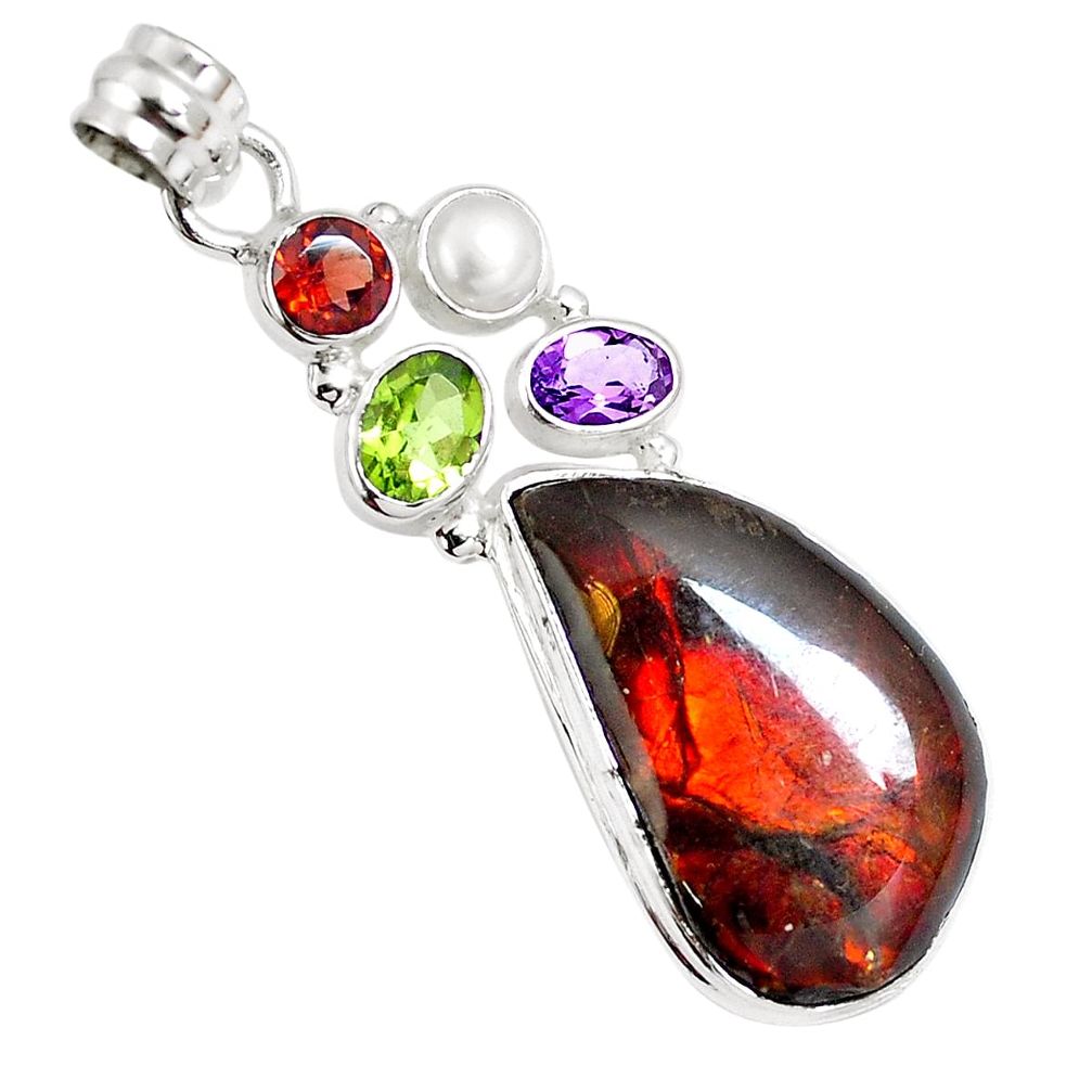 925 silver natural multi color ammolite (canadian) amethyst pendant m67891