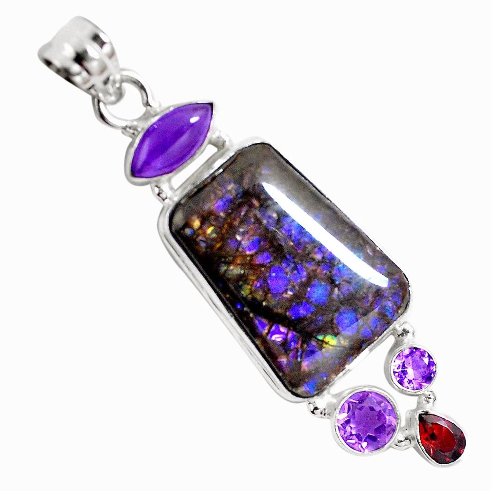 Natural multi color ammolite (canadian) garnet 925 silver pendant m67910