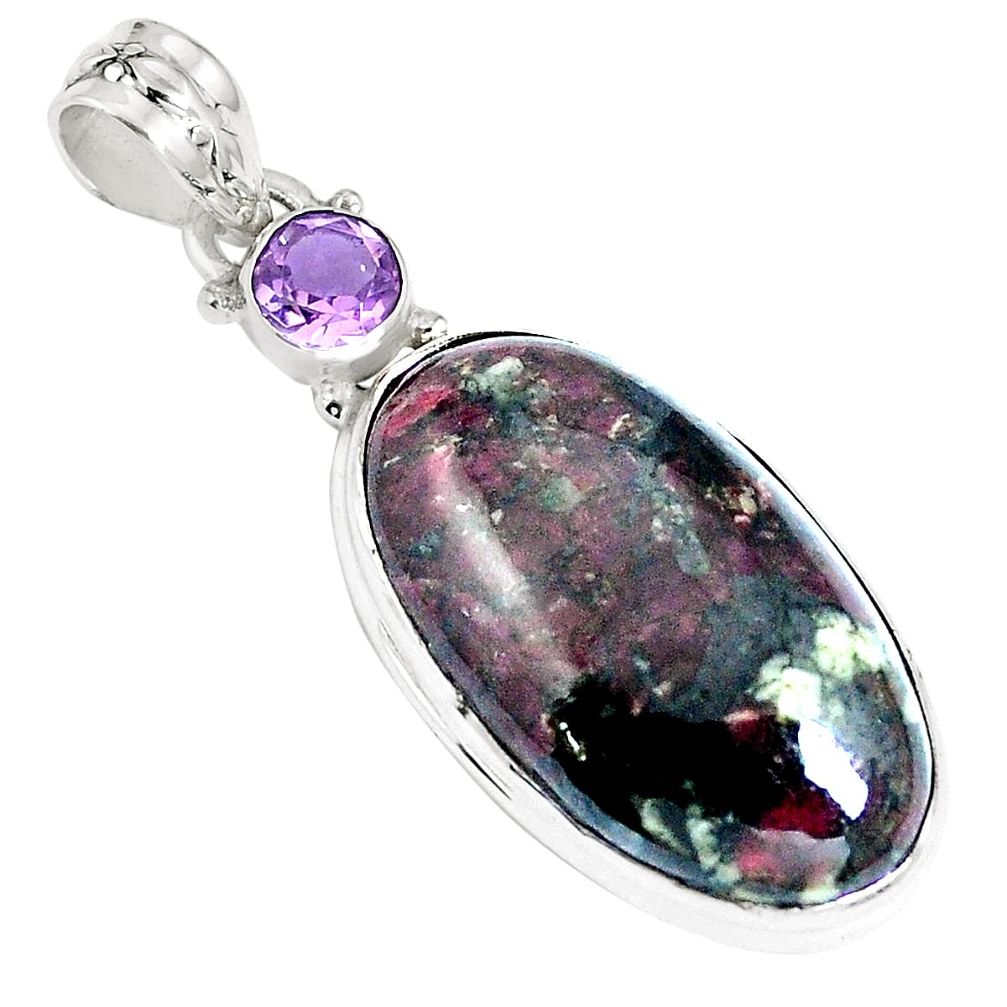 Natural pink eudialyte purple amethyst 925 sterling silver pendant m67929