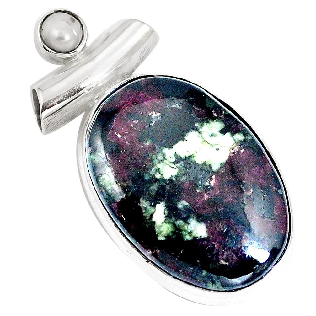 925 sterling silver natural pink eudialyte white pearl pendant jewelry m67937
