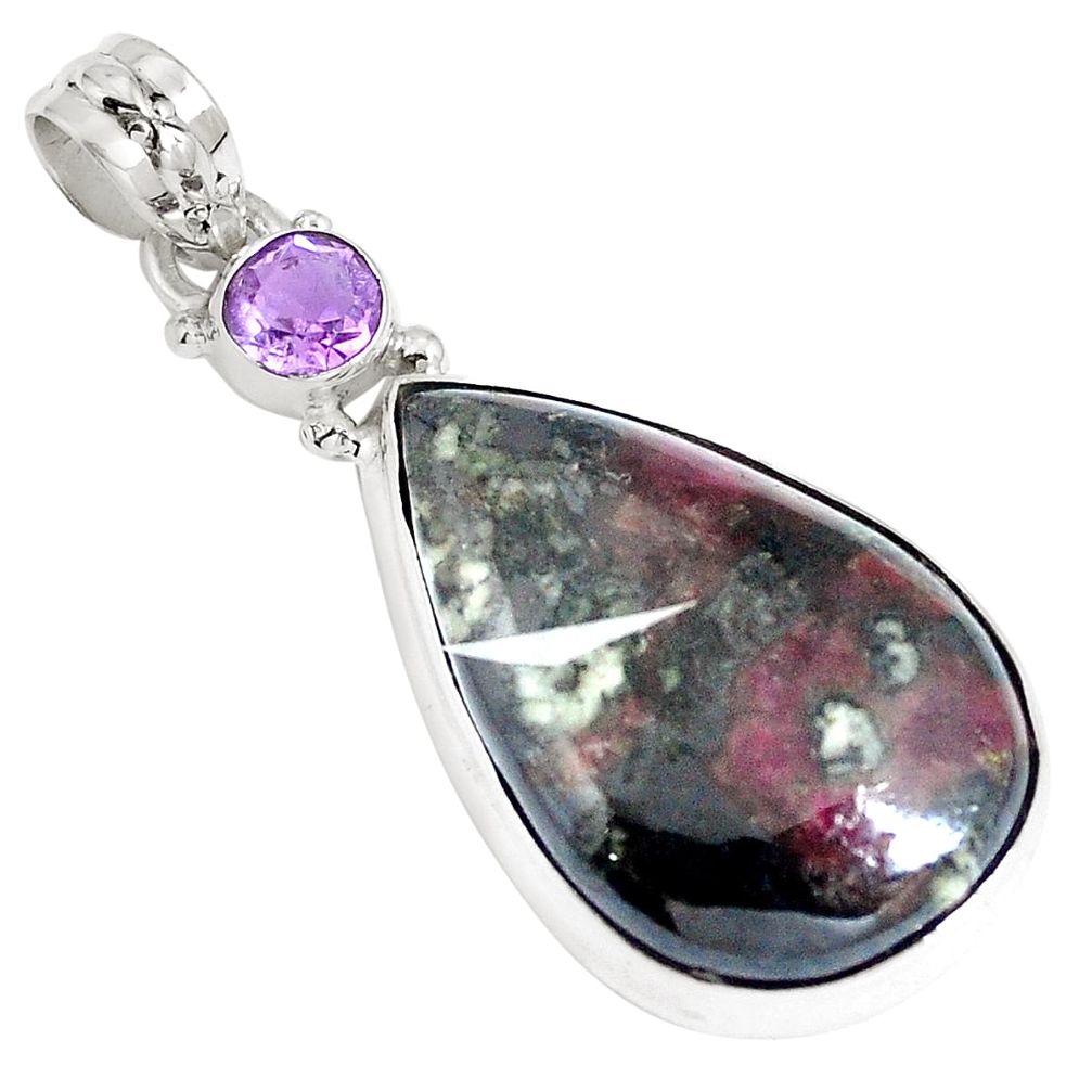 Natural pink eudialyte amethyst 925 sterling silver pendant jewelry m67938