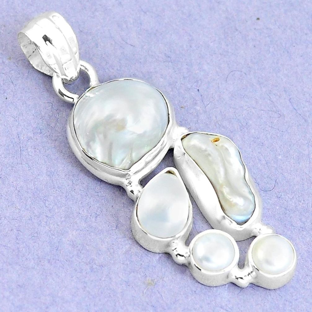 925 sterling silver natural white pearl fancy pendant jewelry m67955