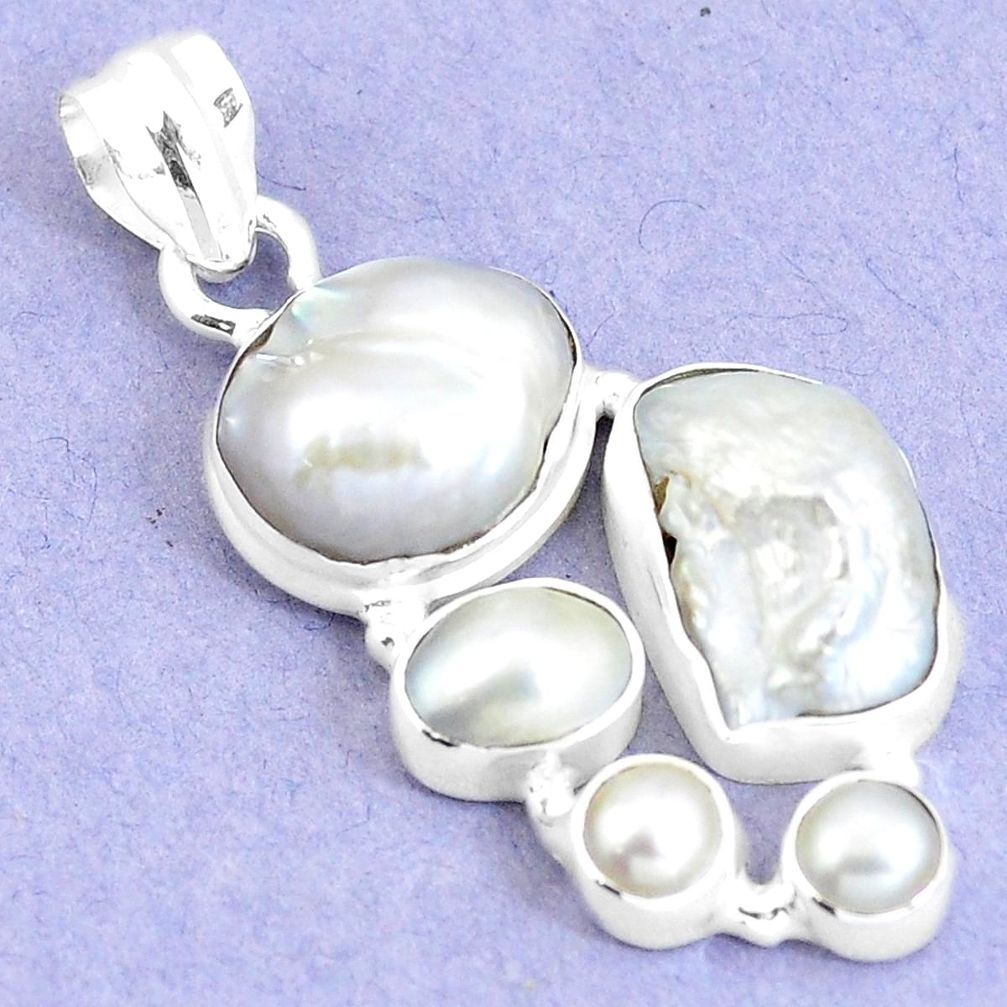Natural white pearl 925 sterling silver pendant jewelry m67962