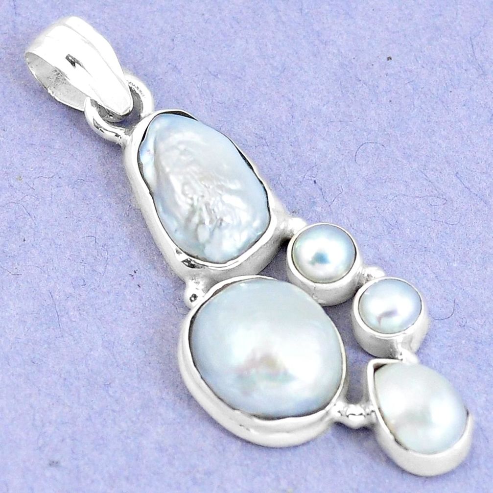 Natural white pearl 925 sterling silver pendant jewelry m67965