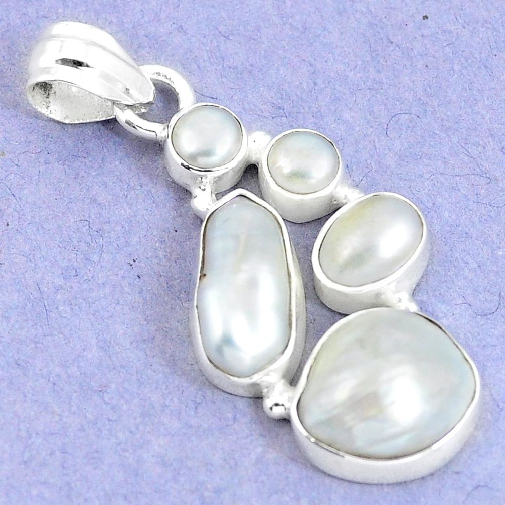 Natural white pearl 925 sterling silver pendant jewelry m67966