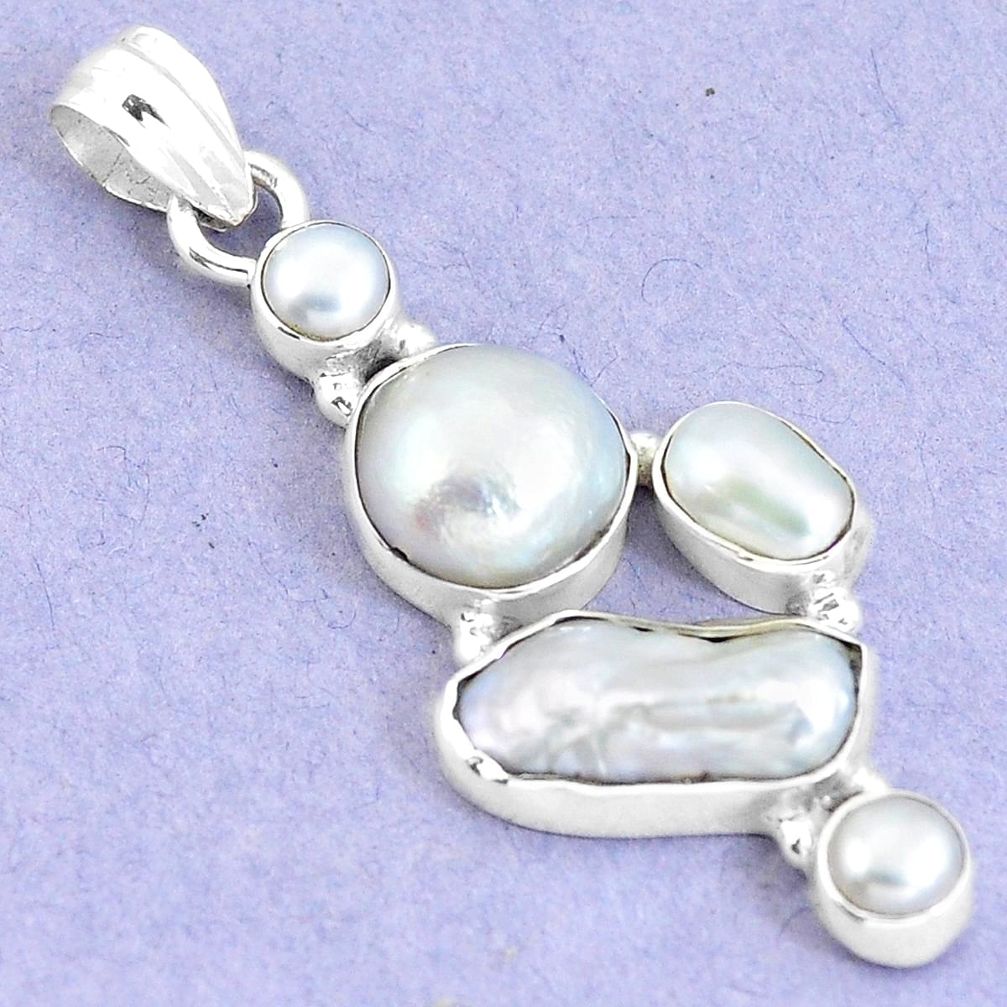 Natural white pearl 925 sterling silver pendant jewelry m67969