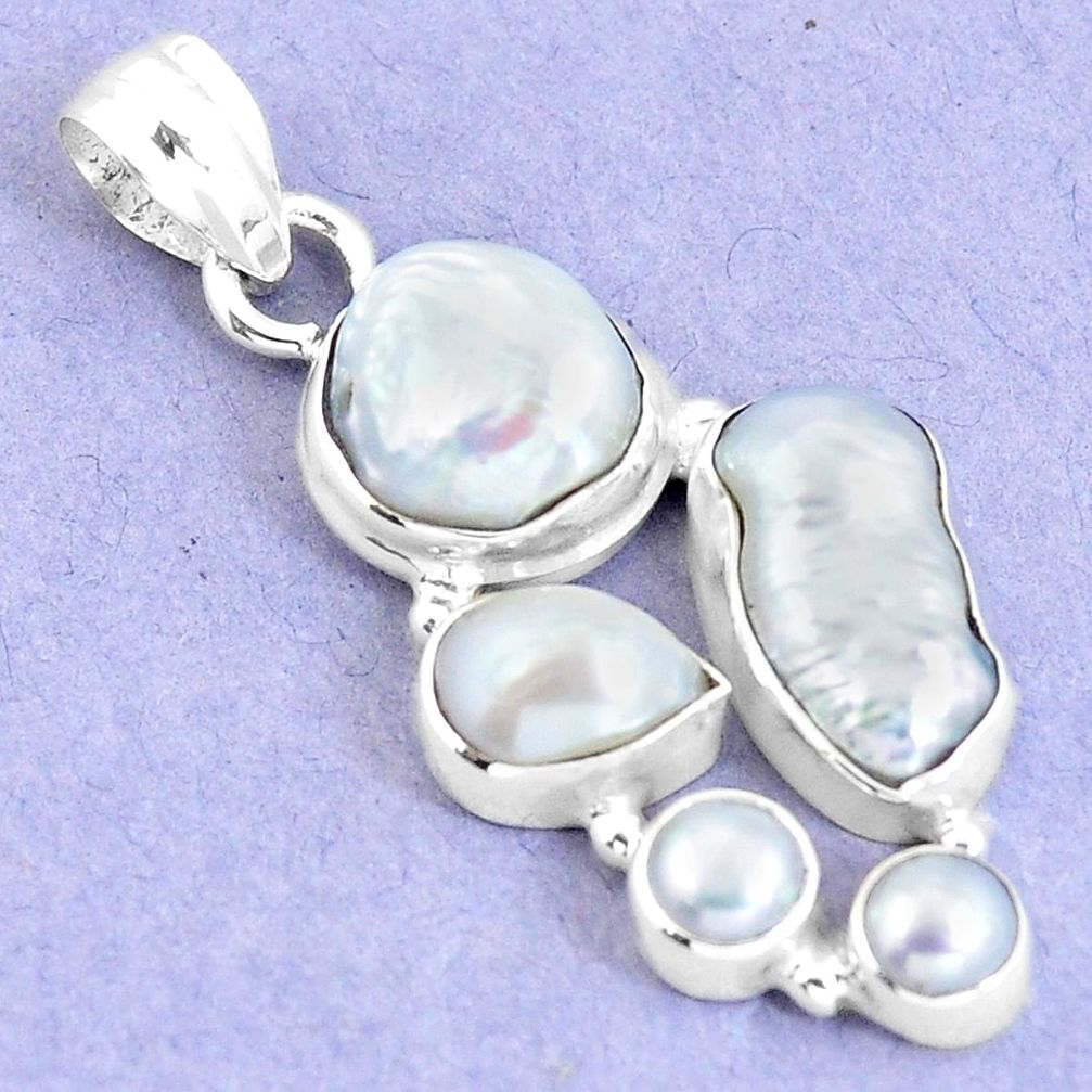 Natural white pearl 925 sterling silver pendant jewelry m67970