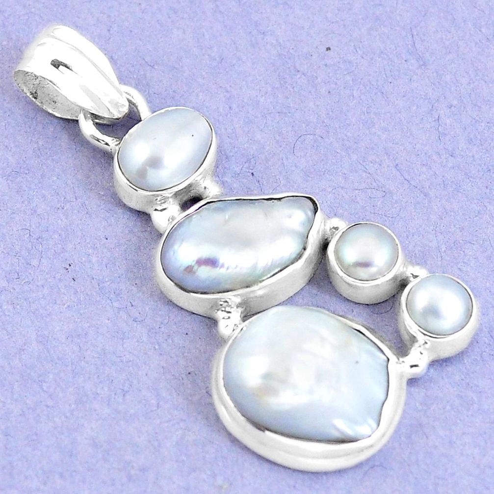 Natural white pearl 925 sterling silver pendant jewelry m67972