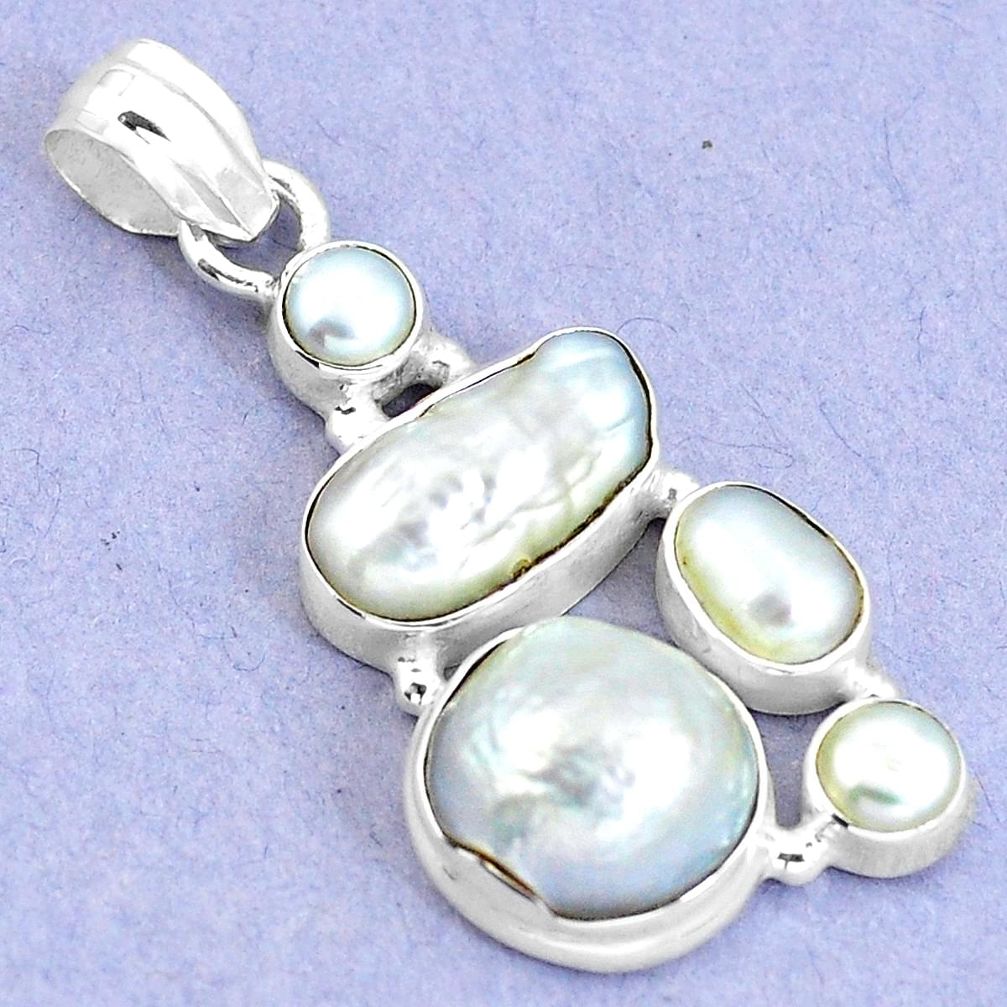 Natural white pearl 925 sterling silver pendant jewelry m67973