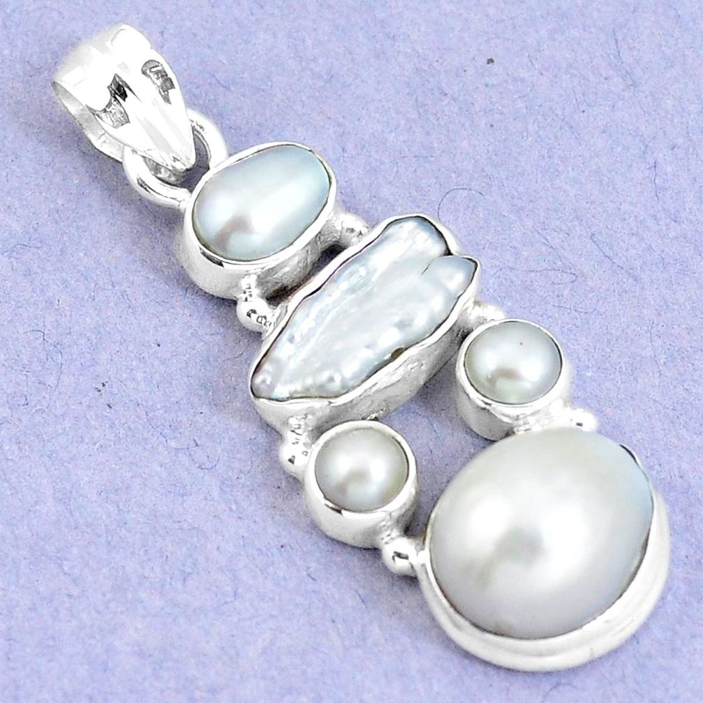 Natural white pearl 925 sterling silver pendant jewelry m67974