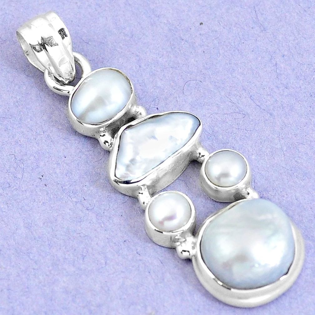Natural white pearl 925 sterling silver pendant jewelry m67975
