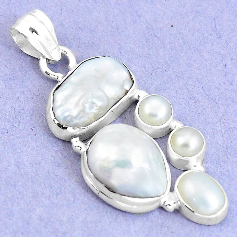 Natural white pearl 925 sterling silver pendant jewelry m67976