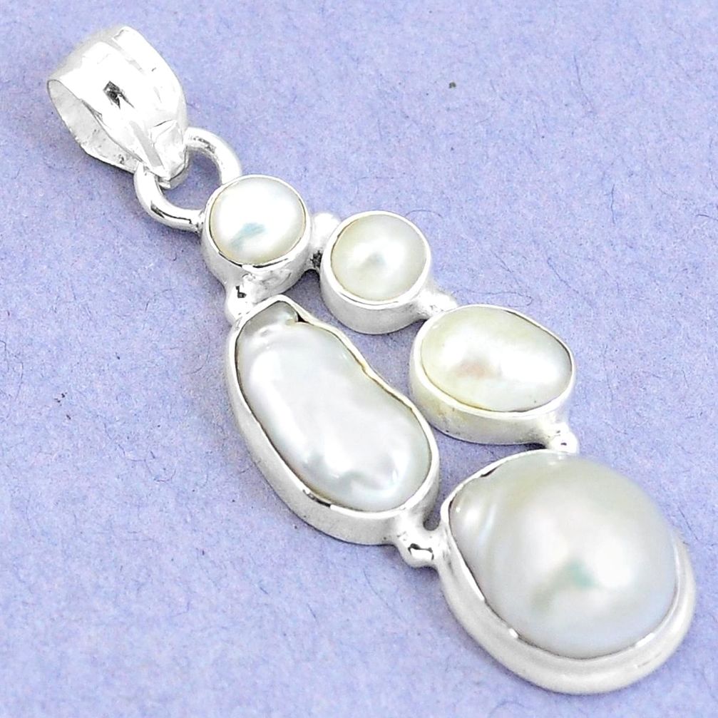 Natural white pearl 925 sterling silver pendant jewelry m67978