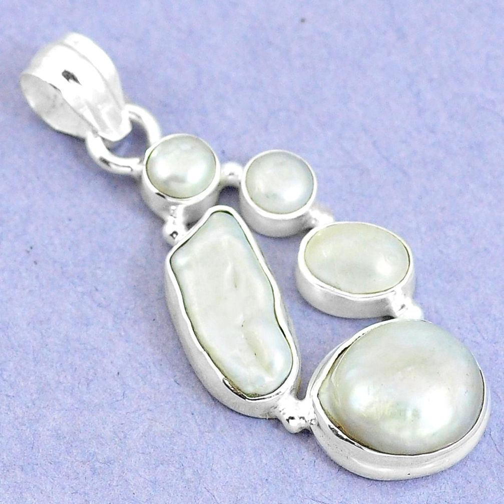 Natural white pearl 925 sterling silver pendant jewelry m67979