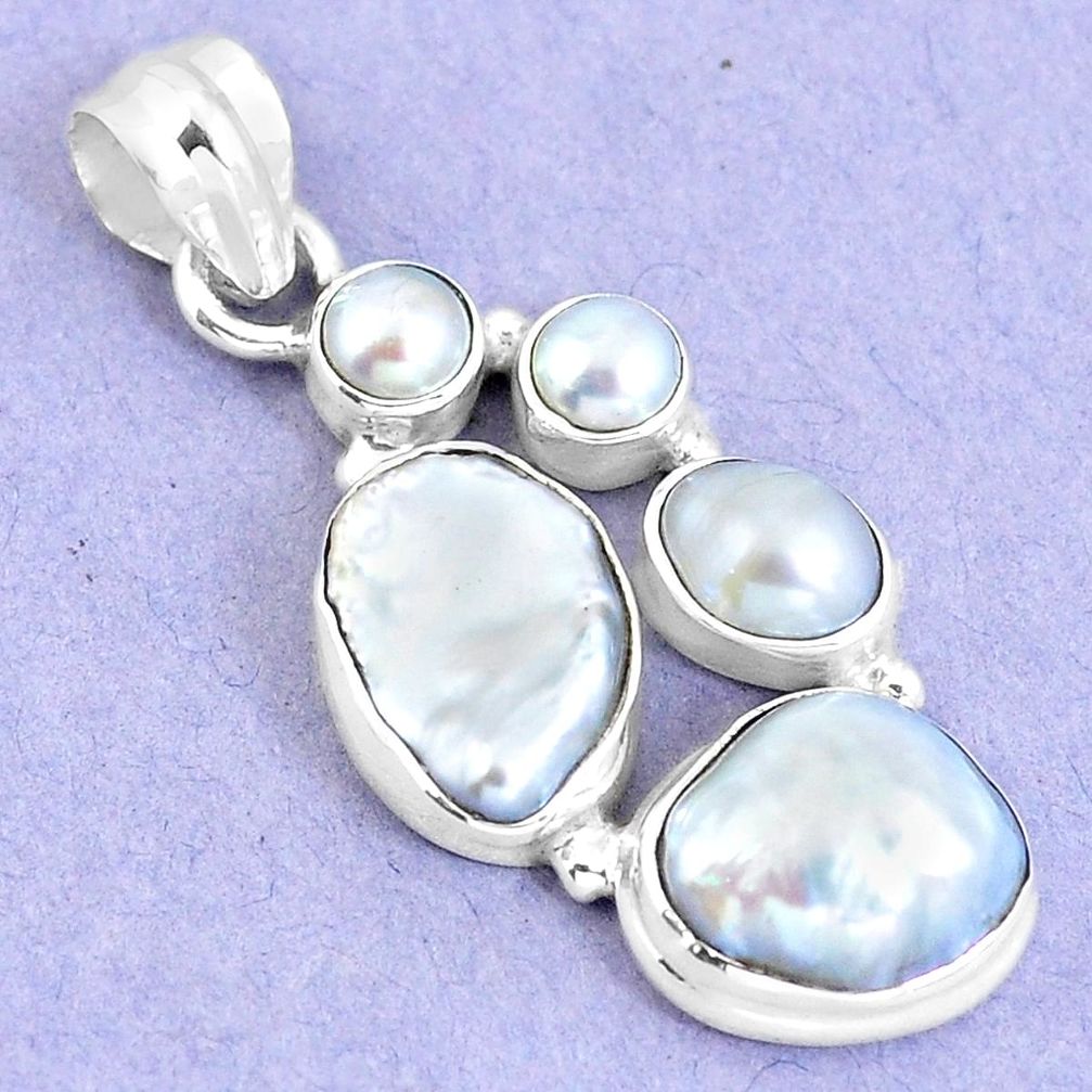 Natural white pearl 925 sterling silver pendant jewelry m67980