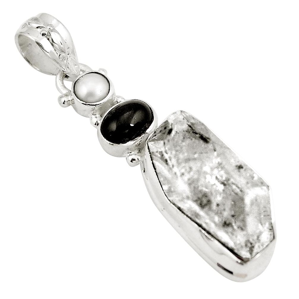 21.48cts natural white herkimer diamond obsidian eye 925 silver pendant m67987