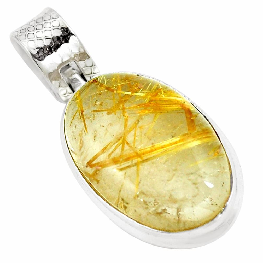 925 sterling silver natural golden tourmaline rutile oval pendant m68244