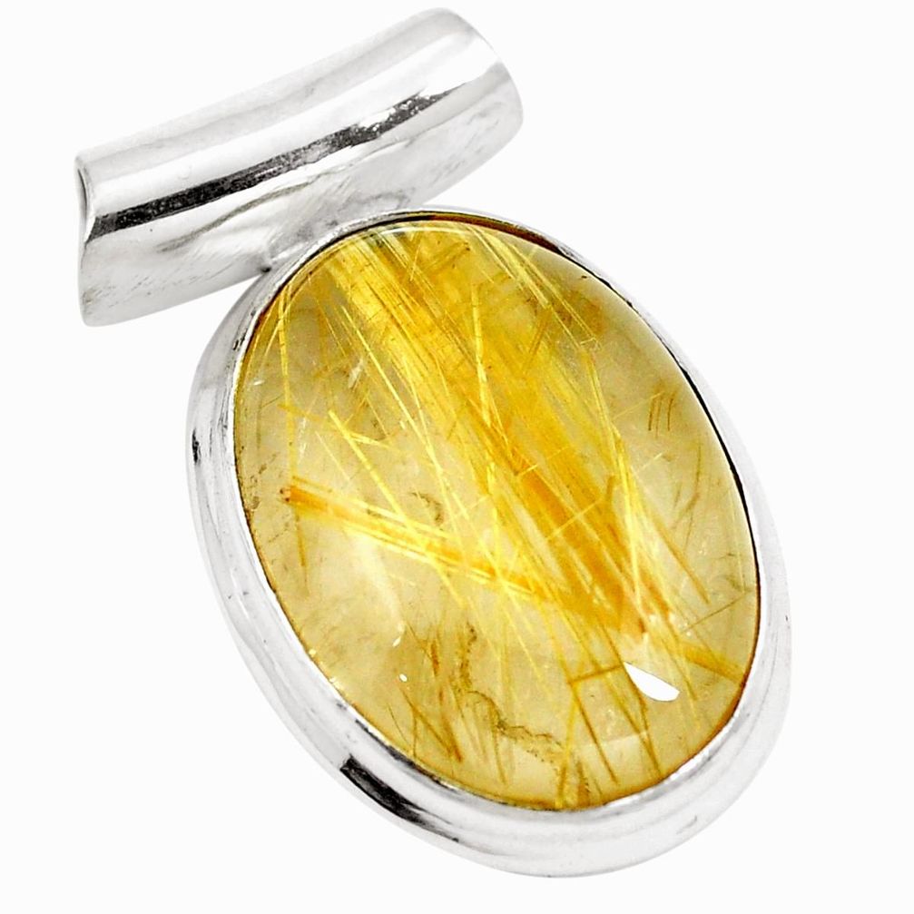 Natural golden tourmaline rutile 925 sterling silver pendant m68247