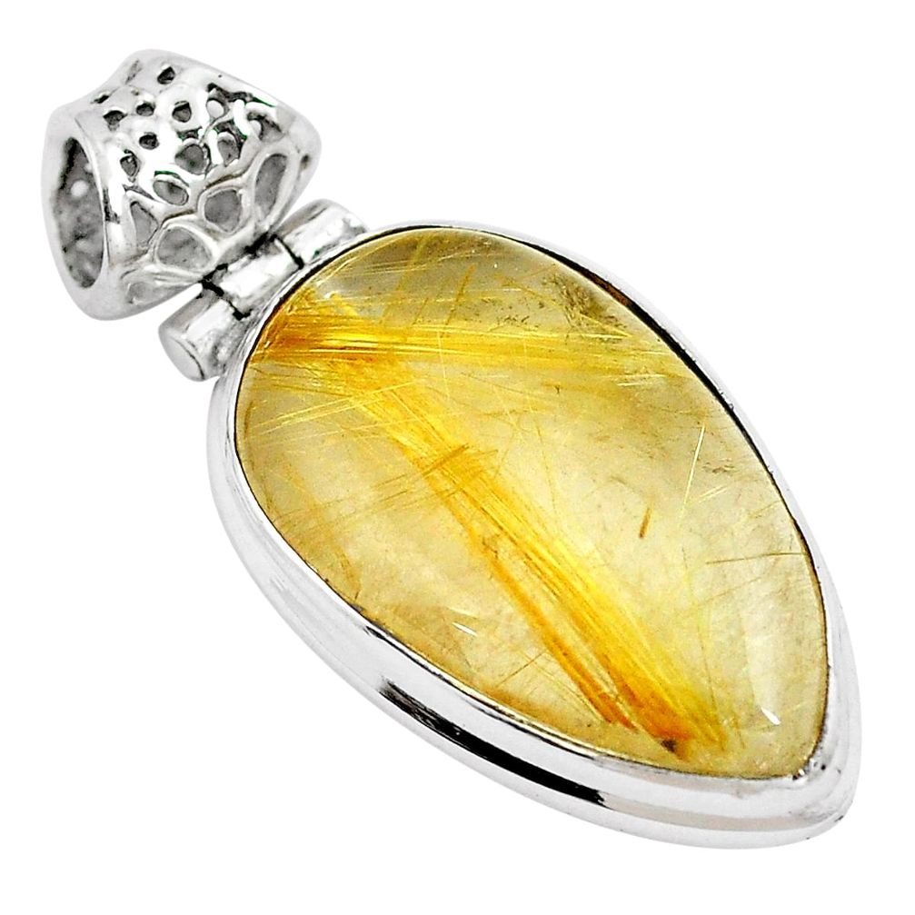 Natural golden tourmaline rutile 925 sterling silver pendant m68256