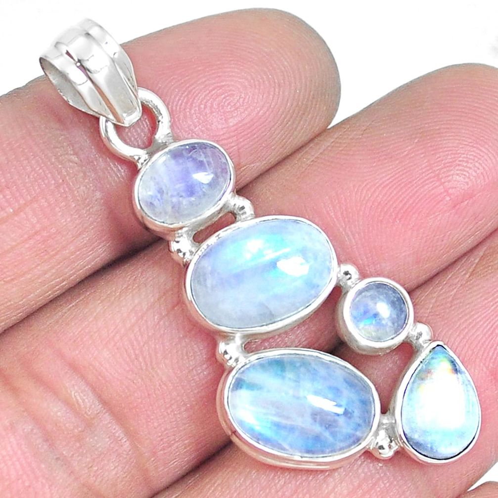 Natural rainbow moonstone 925 sterling silver pendant jewelry m68342