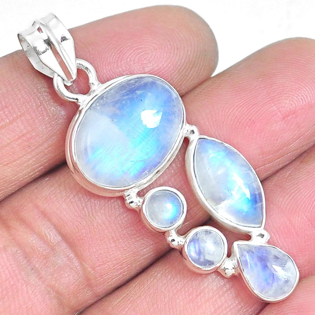 Natural rainbow moonstone 925 sterling silver pendant jewelry m68343