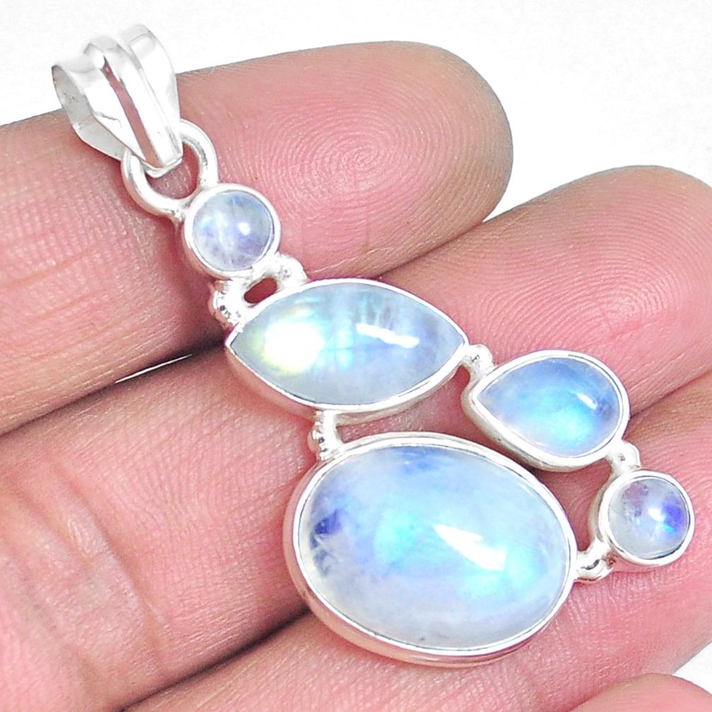 Natural rainbow moonstone 925 sterling silver pendant jewelry m68344