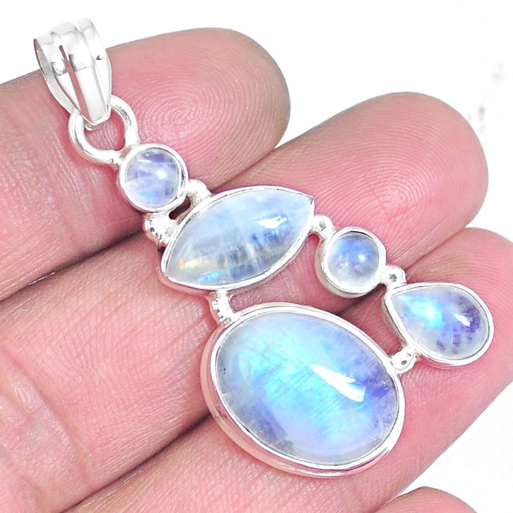 925 sterling silver natural rainbow moonstone oval pendant jewelry m68345