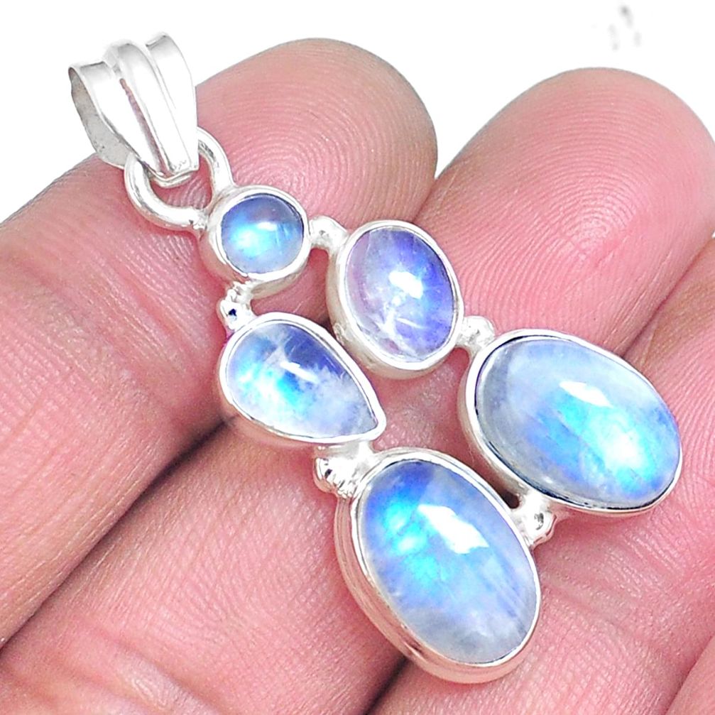 Natural rainbow moonstone 925 sterling silver pendant jewelry m68351